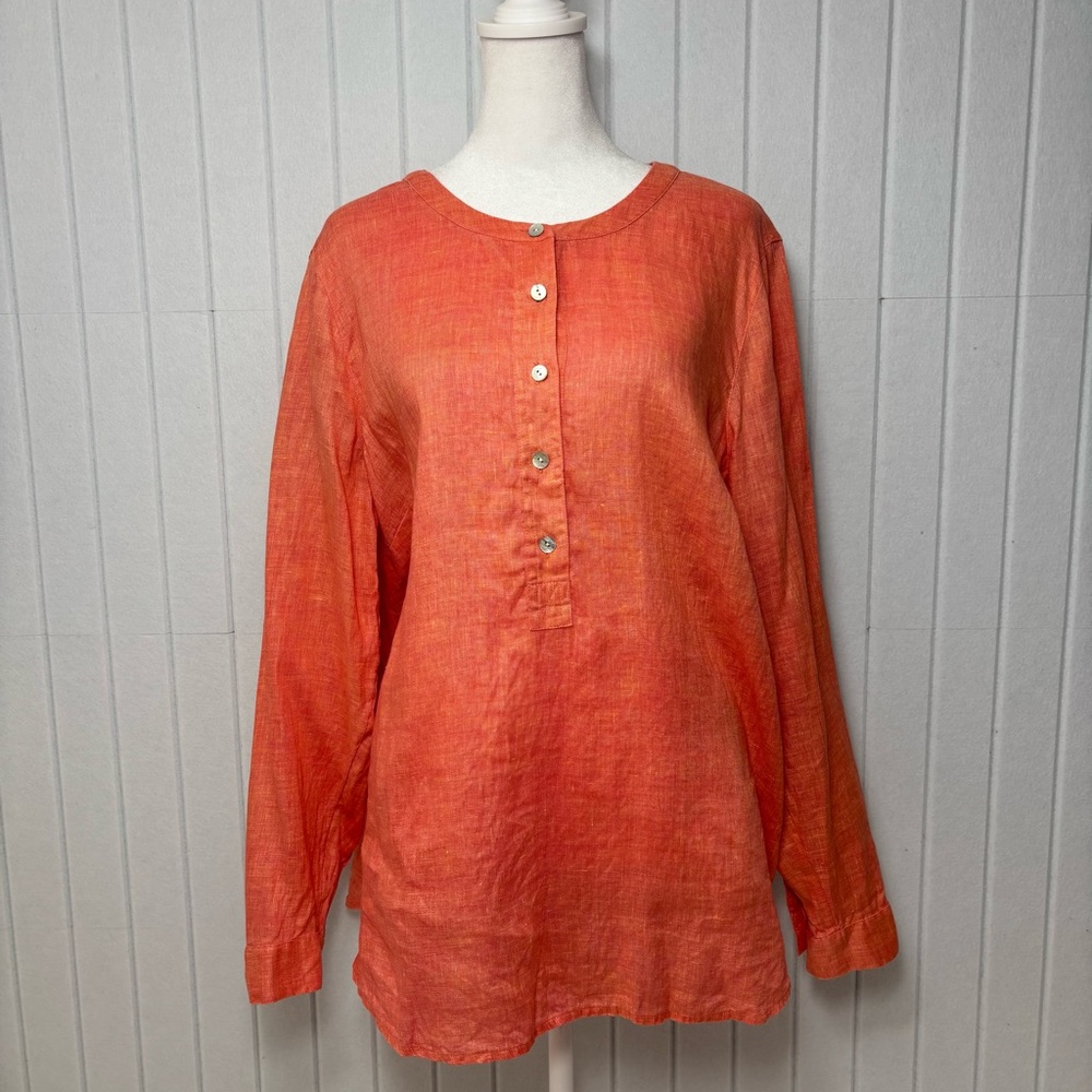 J. Jill  Love Linen‎ Vibrant Orange Blouse Size L